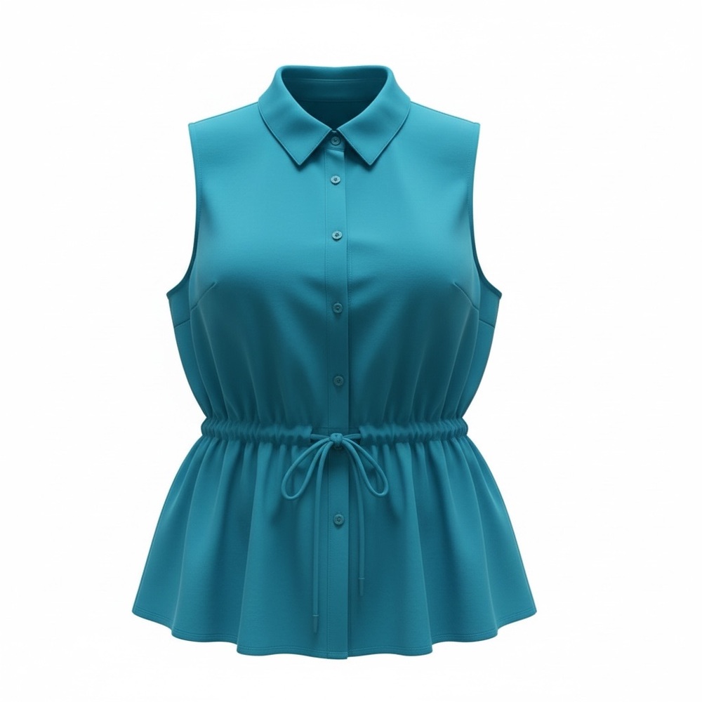 Athleta Women's Levitate Poplin Collard Button Down Sleeveless Top Teal Green 1X